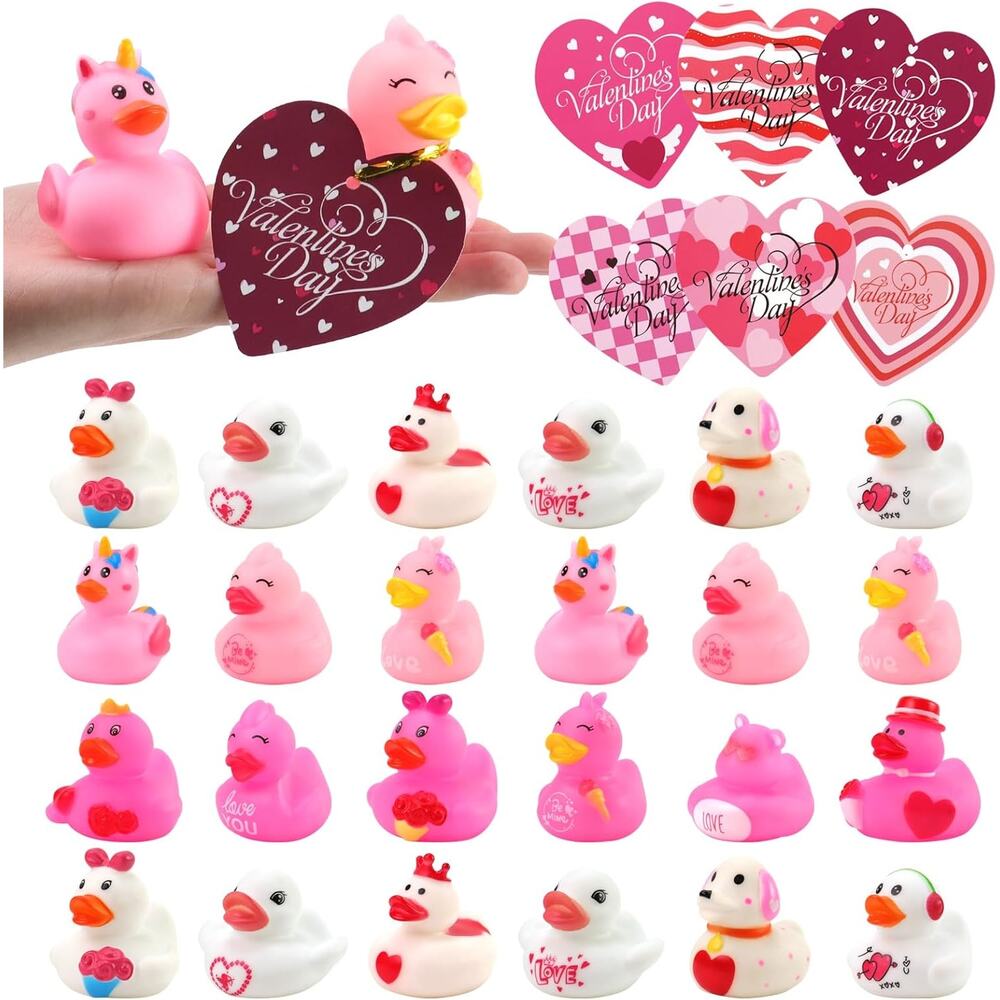 NWT ~ 24 Rubber Ducks Pink White Unicorn Bear Dog Toy Party Gifts Classroom